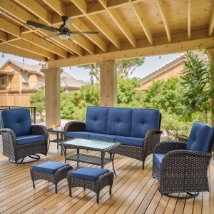 Outdoor 3-Seat Sofa Swivel Chair Table with Ottomans - 1 of 4