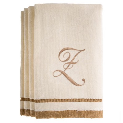 Creative Scents Ivory Fingertip Monogrammed Towels Brown Embroidered