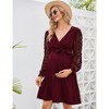 Womens Maternity Swiss Dot Long Sleeve Wrap Dress Fall Casual V Neck Nursing Midi Dress Baby Shower Photoshoot Belt - 3 of 4