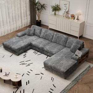 GDFStudio Robeson Modern 4-Seat Corduroy Convertible U-shaped Combination Sofa with Storage Armrest - 1 of 4