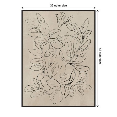 Outlined Leaves II Black and Beige Canvas Wall Art