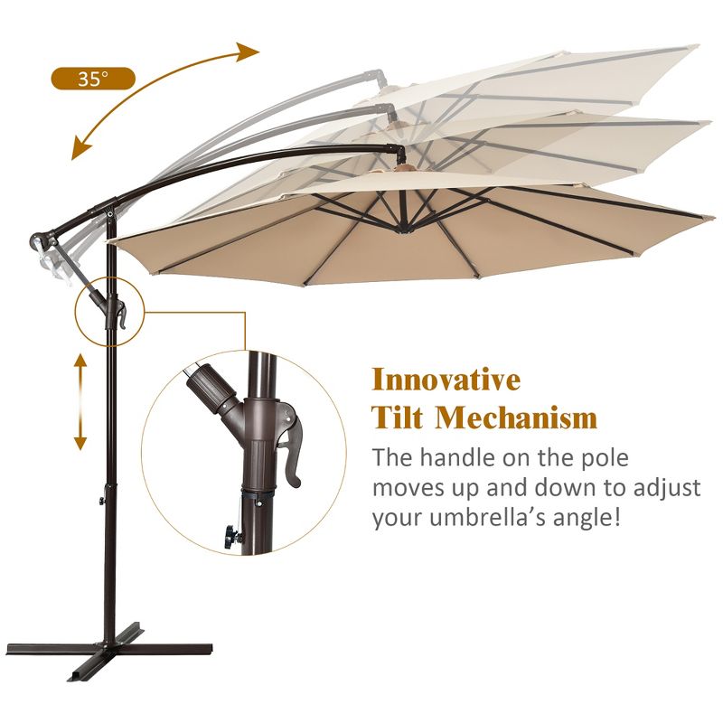 Costway 10FT Patio Offset Hanging Umbrella Easy Tilt Adjustment 8 Ribs Backyard Burgundy\Beige\Tan\Blue, 5 of 11
