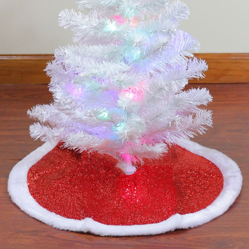 Northlight 20" Red Glittered Mini Christmas Tree Skirt With a Faux Fur Trim, 2 of 4