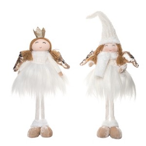 Transpac Plush Standing Angel Figurines Set of 2 Christmas Decor White Polyester Tabletop Mantel Gifts Easy Care Holiday - 1 of 1