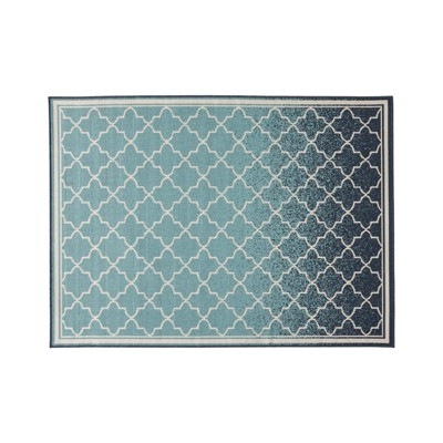 VisioGear Area Rug, 7'*5'3" Vintage Large Non-slip Rug For Living Room Kitchen Bedroom, Blue & Cyan, 84"*63"*0.16"