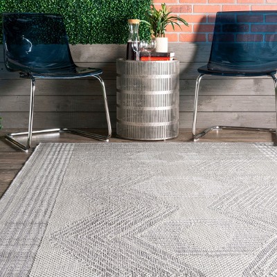 Modern Boho Light Grey Square Synthetic Indoor/Outdoor Rug