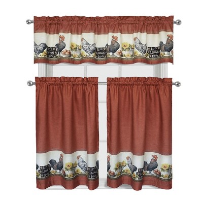 GoodGram Roosters & Sunflowers Complete 3 Piece Kitchen Curtain Tier & Valance Set - 58 in. W x 36 in. L