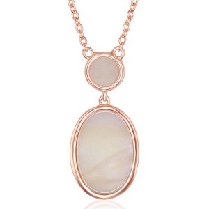 Bella Silver Sterling Silver Rose Quartz and Oval Pink Mother of Pearl Necklace -  Rose Gold Plated - Pink - 16+2 Inch - 1 of 2