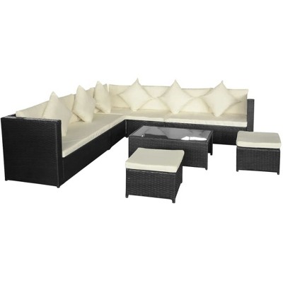 vidaXL Patio Furniture Set 8 Piece Sectional Sofa with Cushions Poly Rattan