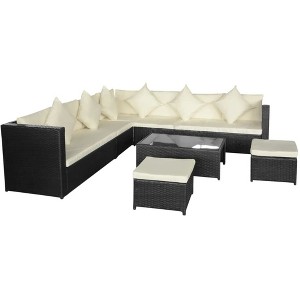 vidaXL Patio Furniture Set 8 Piece Sectional Sofa with Cushions Poly Rattan - 1 of 4