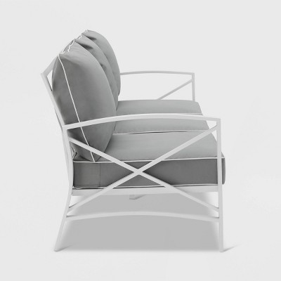 Gray Cushioned White Metal Outdoor Sofa with Three Seats