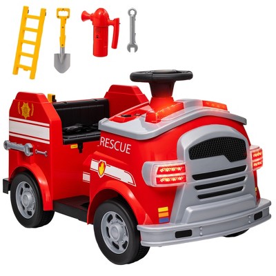 Qaba 12V Ride on Fire Truck, Battery Powered Electric Car for Kids with Siren, Flashing Lights Fire Extinguisher, Soft Start, Horn Music, Red