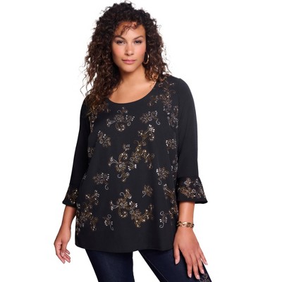 Roaman's Women's Plus Size Sequin Floral Shirt