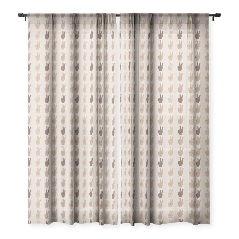 Iveta Abolina Peace Hands Tan 120" x 50" Single Panel Sheer Window Curtain - Deny Designs, 3 of 7