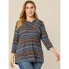 Agnes Orinda Women's Plus Size Comfy Knit 3/4 Sleeve V Neck Stripe Boho Casual Blouse - image 3 of 4