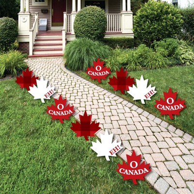 Big Dot of Happiness Canada Day - Maple Leaf Lawn Decorations - Outdoor Canadian Party Yard Decorations - 10 Piece