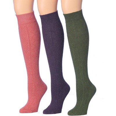 Tipi Toe Womens 3 Pairs Ragg Marled Elegant Colorful Patterns Knee High Wool-Blend Boot Socks