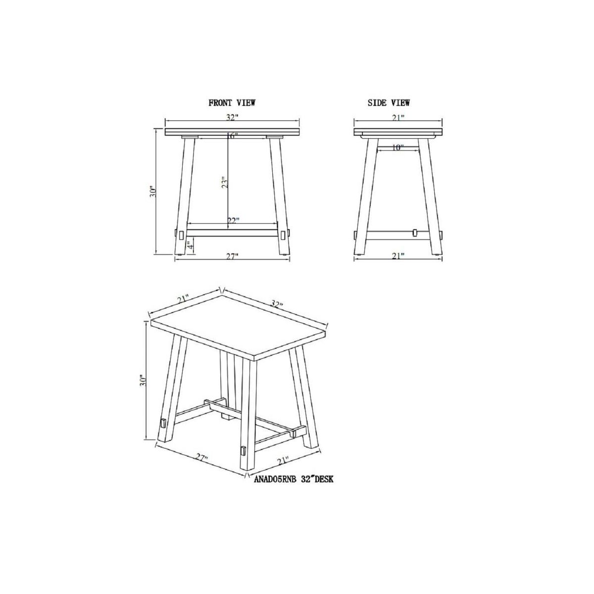 32" Small Adam Solid Wood Desk Rustic Natural - Alaterre Furniture: Industrial Sawhorse Leg, Pine Surface - thumbnail 9