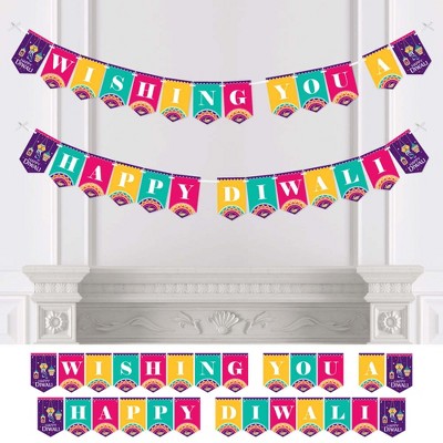 Big Dot of Happiness Happy Diwali - Festival of Lights Party Bunting Banner - Party Decorations - Wishing You a Happy Diwali