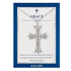 Anna-Kaci Silver Tone Crystal Rhinestone Cross Patonce Fashion Necklace with Message Card Envelope Jewelry Gift - 1 of 4