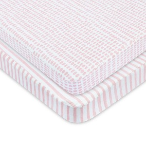 Ely's & Co. Baby Fitted Waterproof Sheet Set 100% Combed Jersey Cotton Mauve Pink Stripes & Splash - 1 of 4