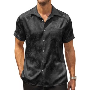 COOFANDY Mens Silk Button Down Short Sleeve Shirt Satin Dress Shirts Summer  Beach Wedding Shirt Black L : Target