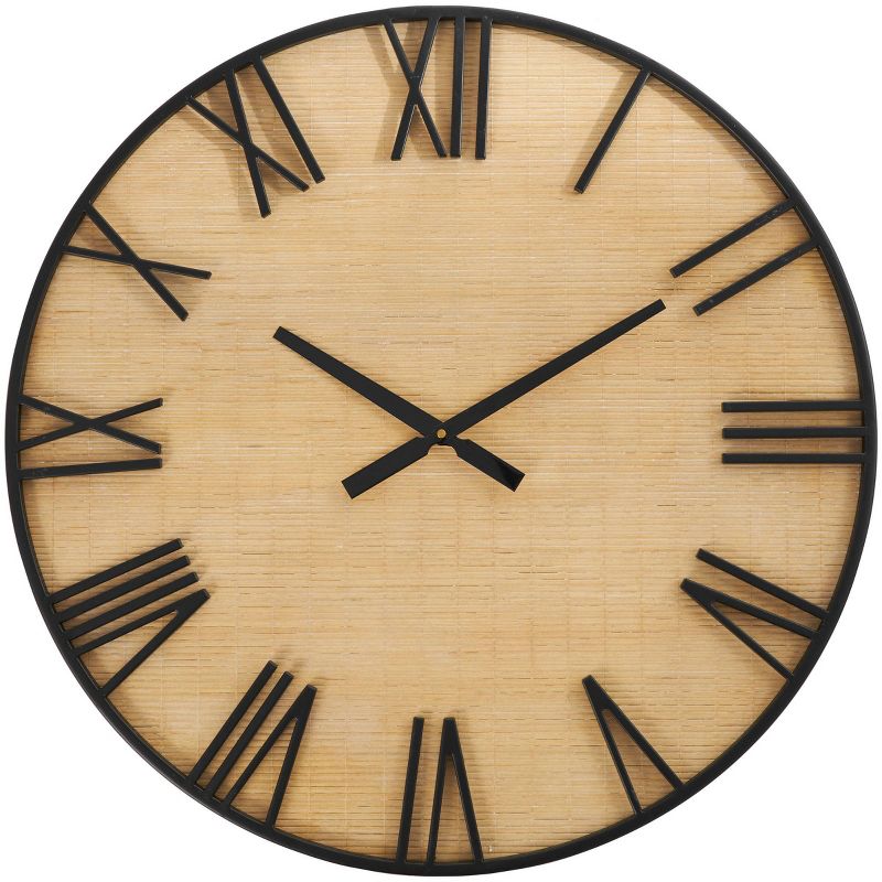 28&#34;x28&#34; Wooden Wall Clock with Black Metal Numbers and Frame Light Brown - Olivia &#38; May, 1 of 9