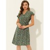 Allegra K Women's Boho Flutter Sleeve V Neck Belted A-Line Wrap Midi Floral Dress - 3 of 4
