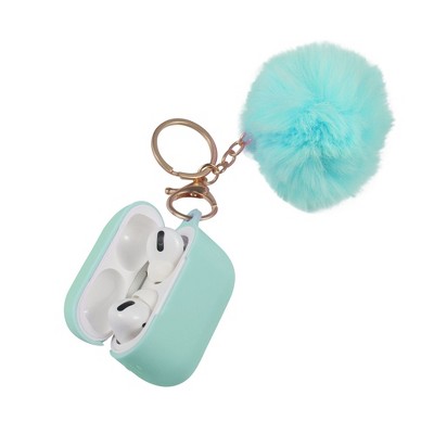 Insten Case Compatible with AirPods Pro - Cute Pom Pom Protective Silicone Skin Cover with Keychain & Anti-Lost Strap, Green