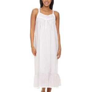 ADR Women's Cotton Nightgown, Cecilia Sleeveless Lace Trim Button Up Long Vintage Night Dress Gown - 1 of 4