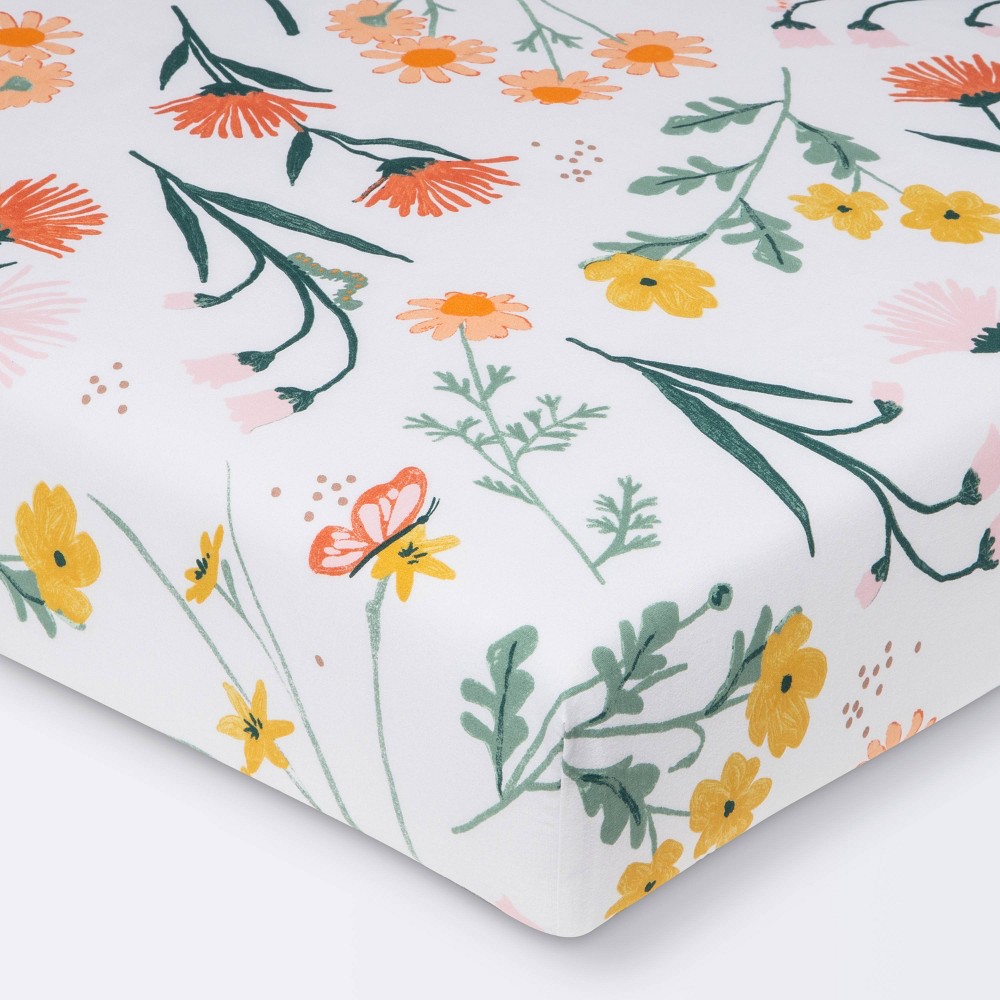 Photos - Bed Linen Cotton Fitted Crib Sheet - Cloud Island™ Garden Floral