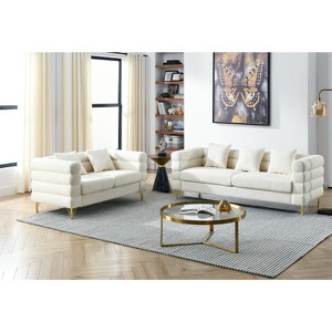 TiramisuBest 80" 3-Seater Tufted Velvet Sofa with Rolled Arms & Nailhead Trim, Black for Living Room, Bedroom & Office,3S+3S - 1 of 4
