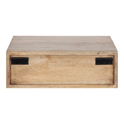 Natural Mango Wood Floating Cube Wall Shelf with Concealed Cubby