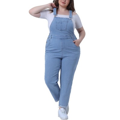 Agnes Orinda Women's Plus Size Adjustable Strap Cross-Back High Waist Denim Jumpsuits