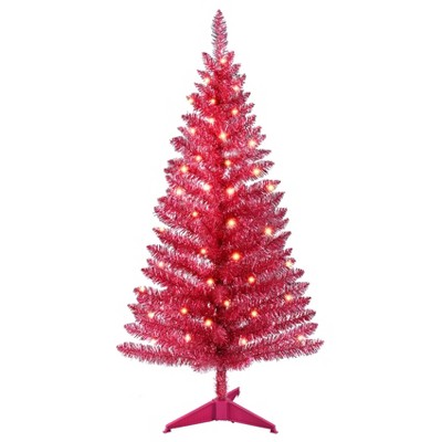 4FT Pre-Lit Red Christmas Tree with 50 UL Lights, 122 PVC Tips, Artificial Xmas Tree for Small Spaces, Tabletop, Apartment, or Office Decor