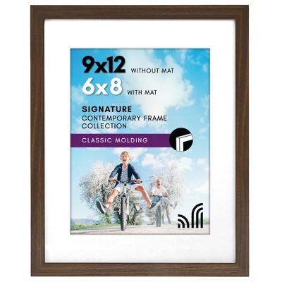 Americanflat 9x12 Picture Frame in Walnut - Displays 6x8 With Mat and 9x12 Without Mat - Composite Wood with Shatter Resistant Glass