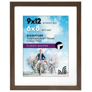Americanflat 9x12 Picture Frame in Walnut - Displays 6x8 With Mat and 9x12 Without Mat - Composite Wood with Shatter Resistant Glass - 1 of 4
