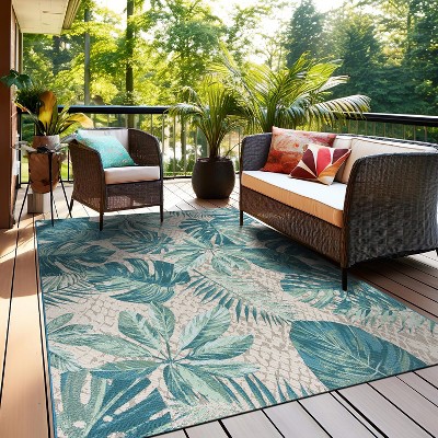 Blue Floral Synthetic Rectangular 5' x 7' Washable Rug