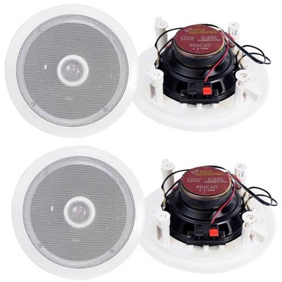 Pyle 6.5" 500W 2-Way Round In-Wall/Ceiling Home Audio Speaker System, White, 4pk