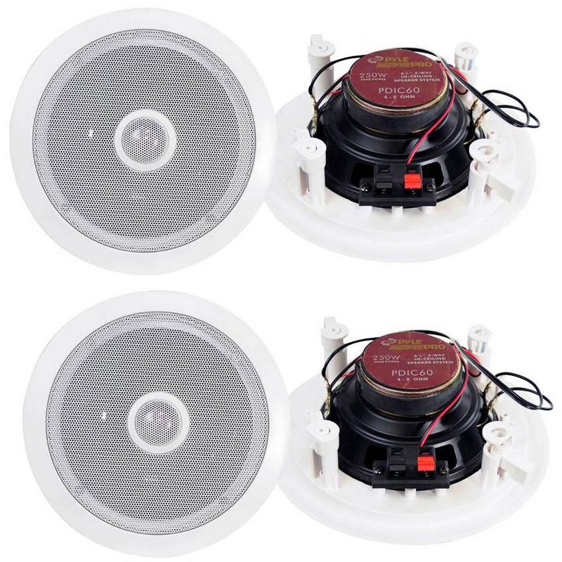 Pyle 6.5" 500W 2-Way Round In-Wall/Ceiling Home Audio Speaker System, White, 4pk, 1 of 5