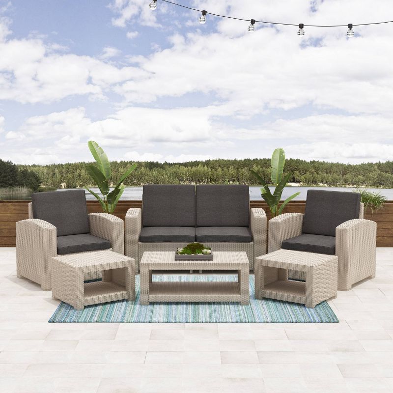 6pc All Weather Outdoor Conversation Set with Cushions - Beige/Dark Gray - CorLiving, 3 of 8