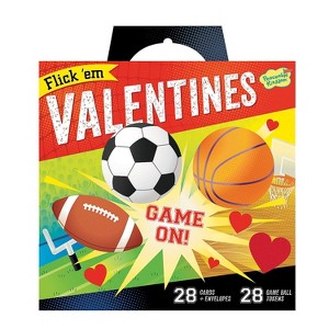 Peaceable Kingdom Valentines Cards for Kids Classroom - Set of 28 Valentines Day Gifts - Flick 'em Sports Games - 1 of 2