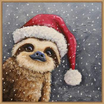 Amanti Art Merry Christmas Sloth by Lucia Stewart Canvas Wall Art Print Framed 22-in. W x 22-in. H.