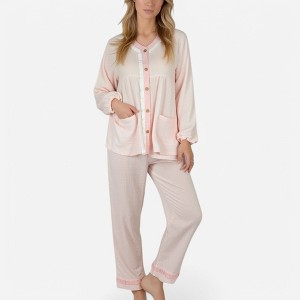 Anna-Kaci Lounge Women's Long Sleeve Button Up Pajama Set with Ruffle Trim and Front Patch Pockets - 1 of 4