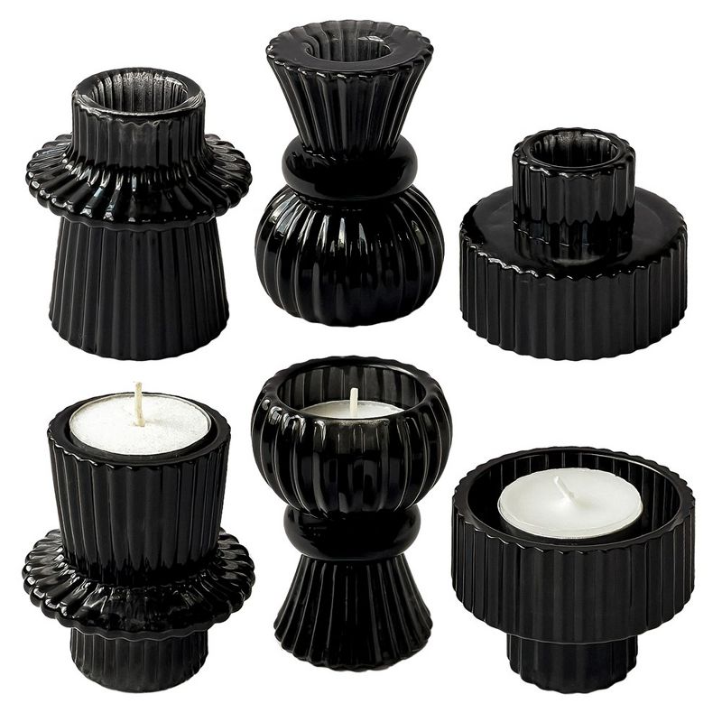 Kate Aspen Dual Sided Ribbed Candlestick/Tealight Holders- Set of 6, 1 of 12