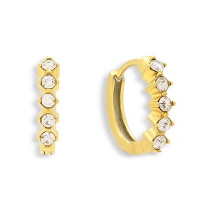 EVRY JEWELS WATERPROOF Gold or Silver Plated Stainless Steel Crystal Row Huggie Hoop Earrings - 1 of 2