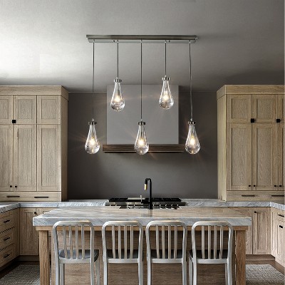 ALOADECOR 5-Light 39" Farmhouse Raindrop Glass Brush Black Nickel Chandelier Rustic Teardrop Cluster Pendant Light for Kitchen Island