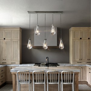 ALOADECOR 5-Light 39" Farmhouse Raindrop Glass Brush Black Nickel Chandelier Rustic Teardrop Cluster Pendant Light for Kitchen Island - 1 of 4