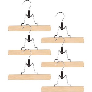 J&V TEXTILES Wood Pant Hangers - Wooden Skirt Hangers - 6 Pack - for Men Shorts and Pants and Women Dress Clothes - Non Slip Slim Closet Space Saving - 1 of 4