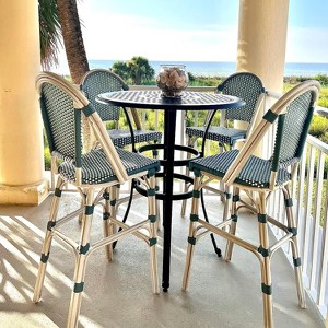PURPLE LEAF French Bistro Stools - Set of 2 Light Blue Wicker Bar Stools, 30" with Rattan Back & Footrest - 1 of 4